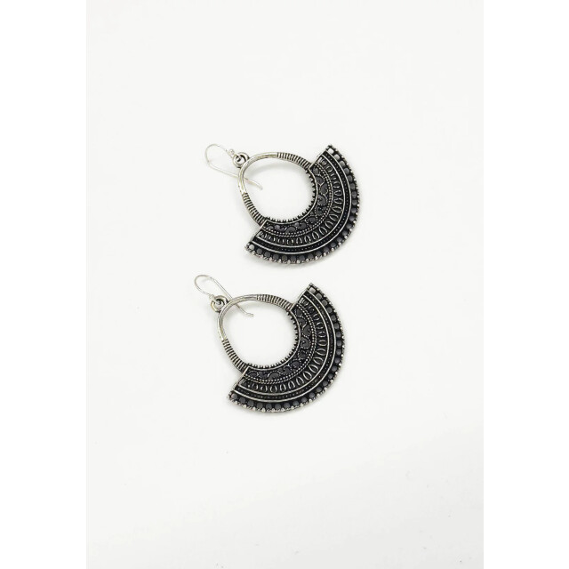 Smashed Lemon 60013 zilveren boho waaier oorbellen met tribal patroon 60013-020-OS large