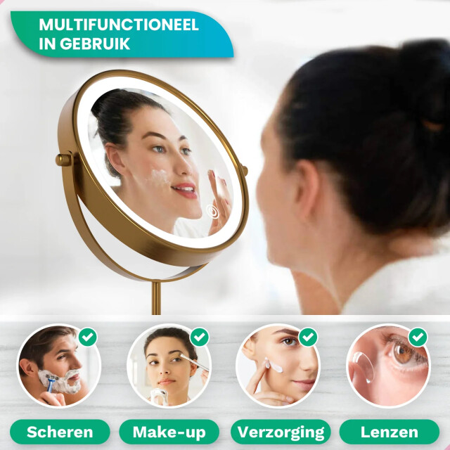 Mirlux Make-up spiegel oplaadbaar goud 1-10x vergroting 3180555 large