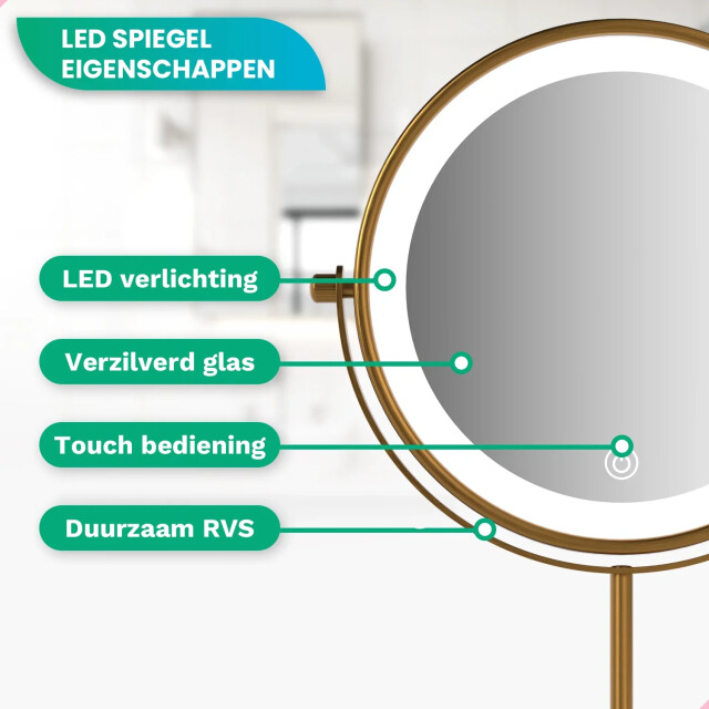 Mirlux Make-up spiegel oplaadbaar goud 1-10x vergroting 3180555 large