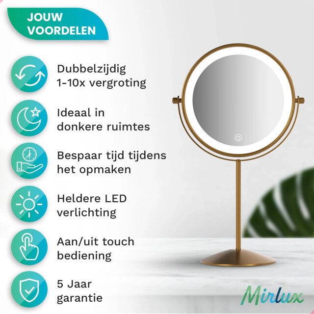 Mirlux Make-up spiegel oplaadbaar goud 1-10x vergroting 3180555 large