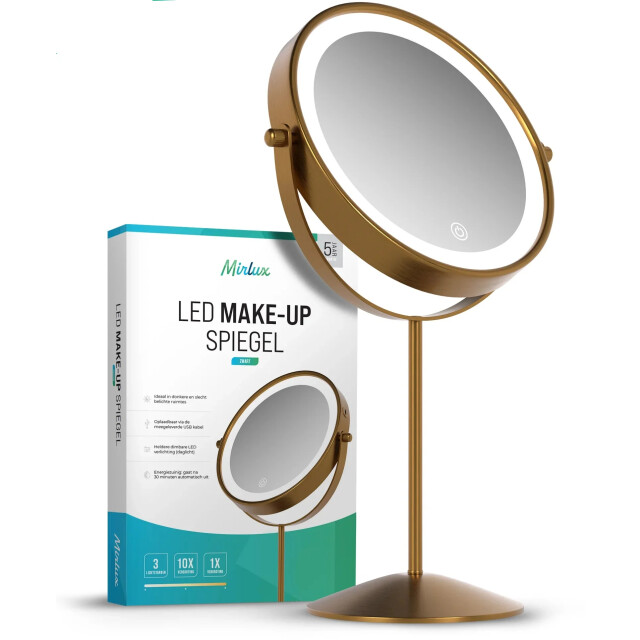 Mirlux Make-up spiegel oplaadbaar goud 1-10x vergroting 3180555 large