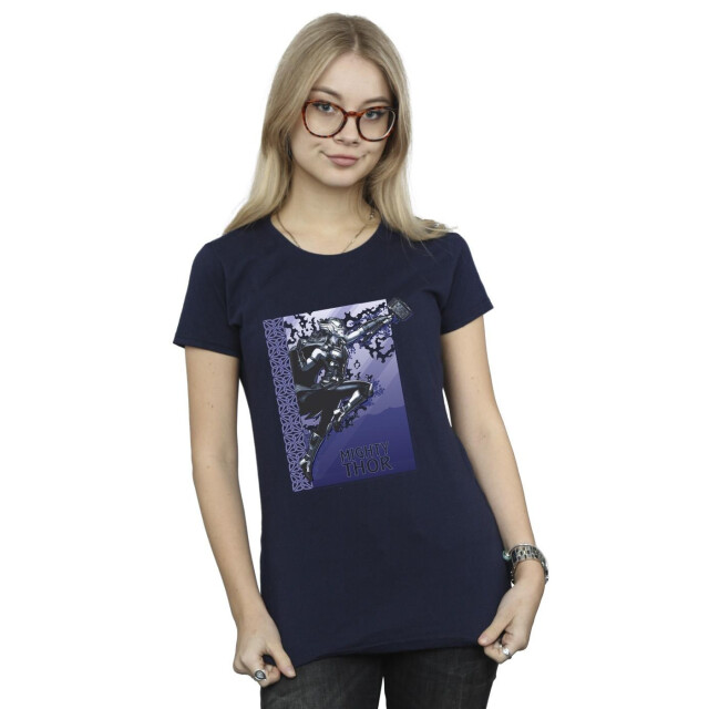 Li-cense Marvel dames thor liefde en donder mighty thor katoenen t-shirt UTBI43973_navyblue large