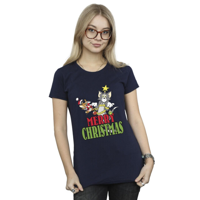Li-cense Tom and jerry dames vrolijk kerstballen katoenen t-shirt UTBI43784_navyblue large