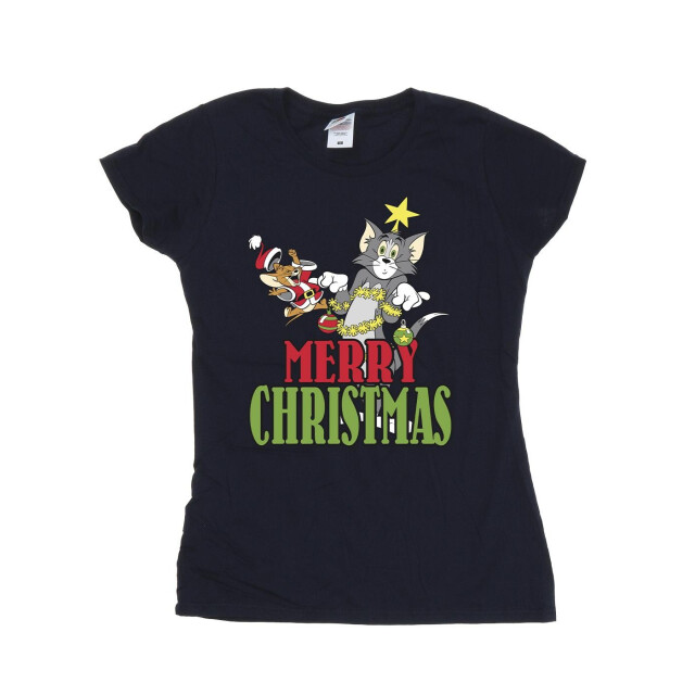 Li-cense Tom and jerry dames vrolijk kerstballen katoenen t-shirt UTBI43784_navyblue large