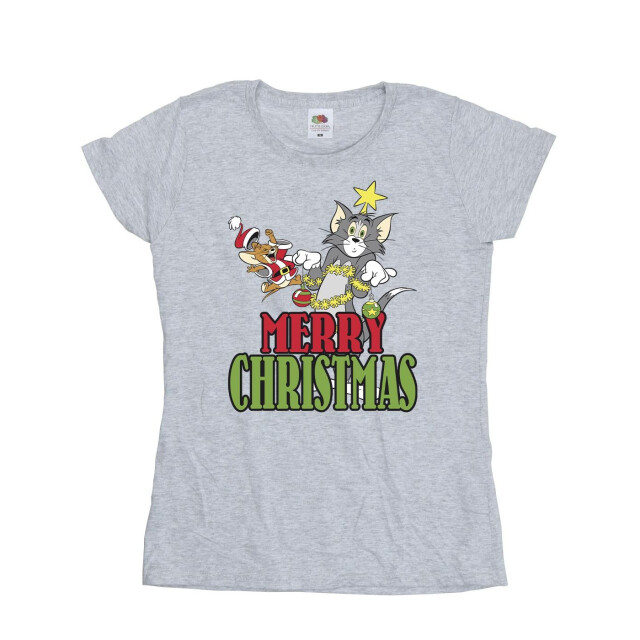Li-cense Tom and jerry dames vrolijk kerstballen katoenen t-shirt UTBI43784_sportsgrey large