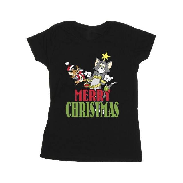 Li-cense Tom and jerry dames vrolijk kerstballen katoenen t-shirt UTBI43784_black large