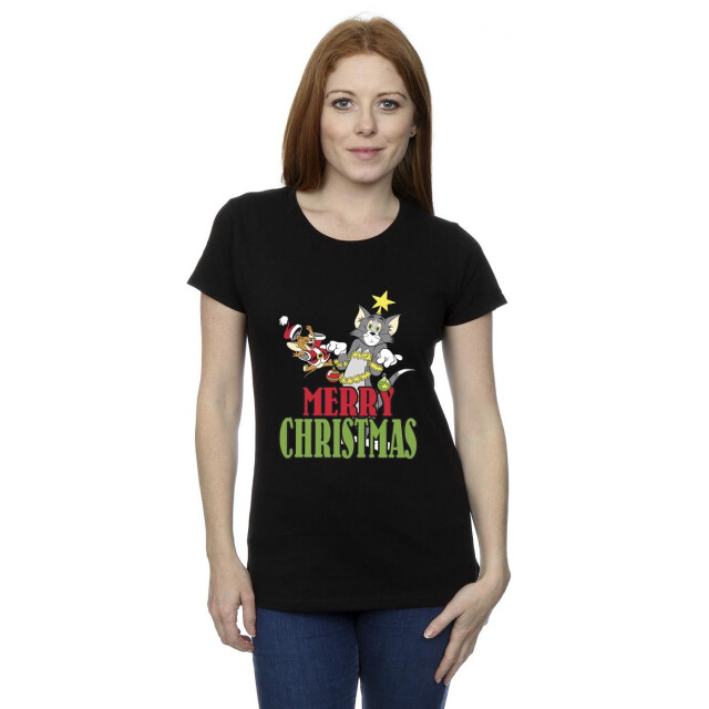 Li-cense Tom and jerry dames vrolijk kerstballen katoenen t-shirt UTBI43784_black large
