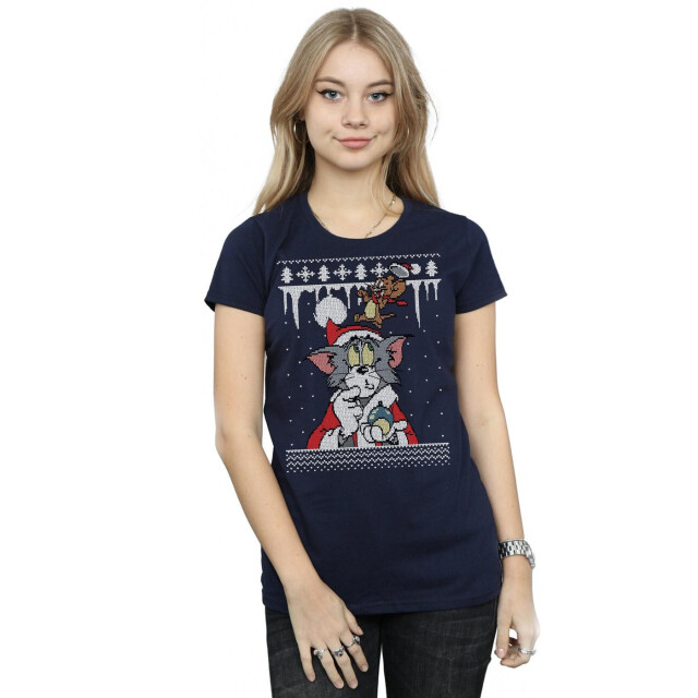 Li-cense Tom and jerry dames kerst fair isle katoenen t-shirt UTBI43671_navyblue large