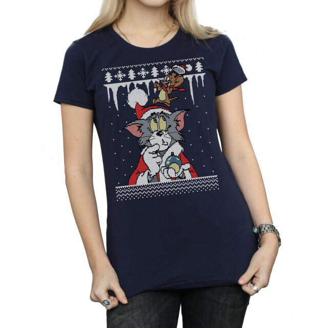 Li-cense Tom and jerry dames kerst fair isle katoenen t-shirt UTBI43671_navyblue large