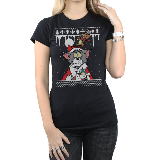 Li-cense Tom and jerry dames kerst fair isle katoenen t-shirt UTBI43671_black large