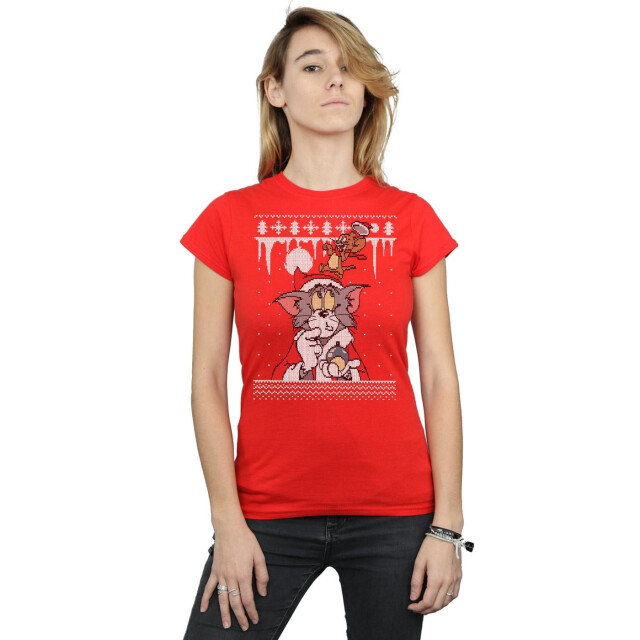 Li-cense Tom and jerry dames kerst fair isle katoenen t-shirt UTBI43671_red large