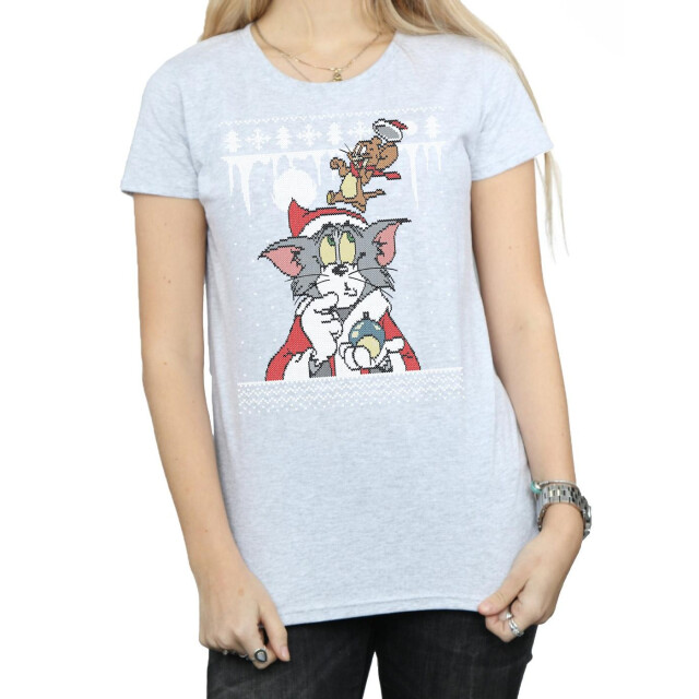 Li-cense Tom and jerry dames kerst fair isle katoenen t-shirt UTBI43671_sportsgrey large