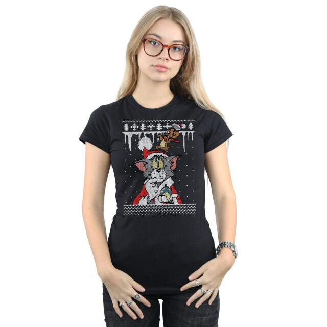 Li-cense Tom and jerry dames kerst fair isle katoenen t-shirt UTBI43671_black large