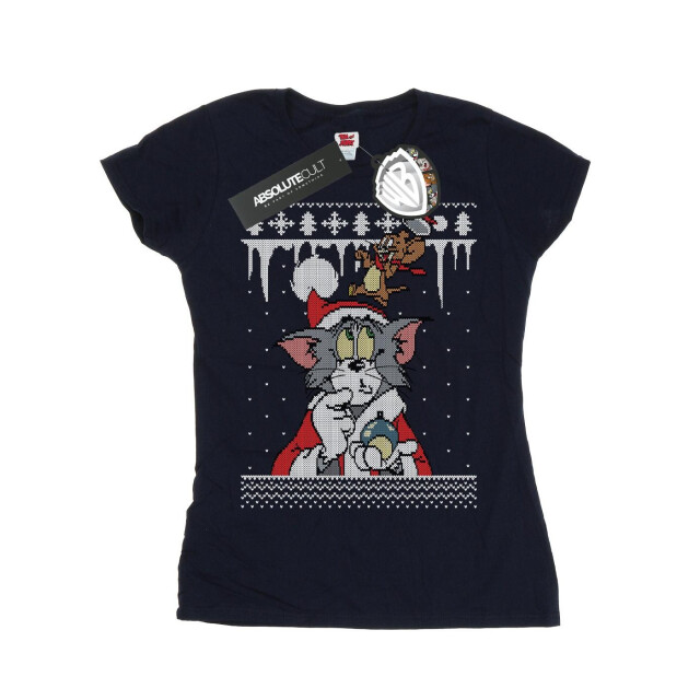 Li-cense Tom and jerry dames kerst fair isle katoenen t-shirt UTBI43671_navyblue large