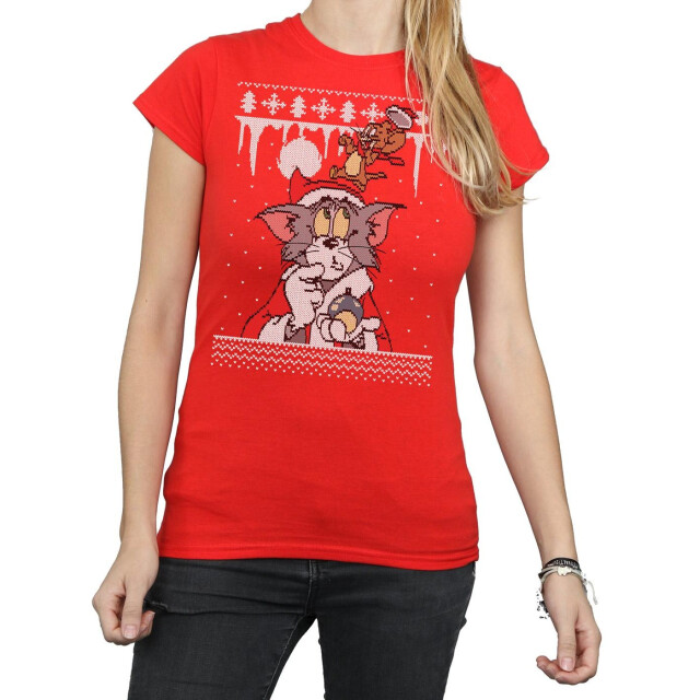 Li-cense Tom and jerry dames kerst fair isle katoenen t-shirt UTBI43671_red large