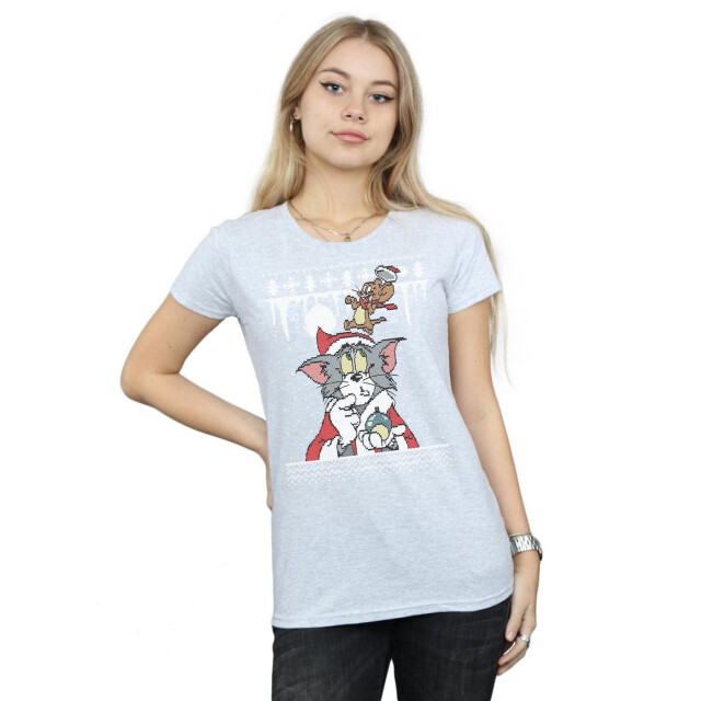 Li-cense Tom and jerry dames kerst fair isle katoenen t-shirt UTBI43671_sportsgrey large