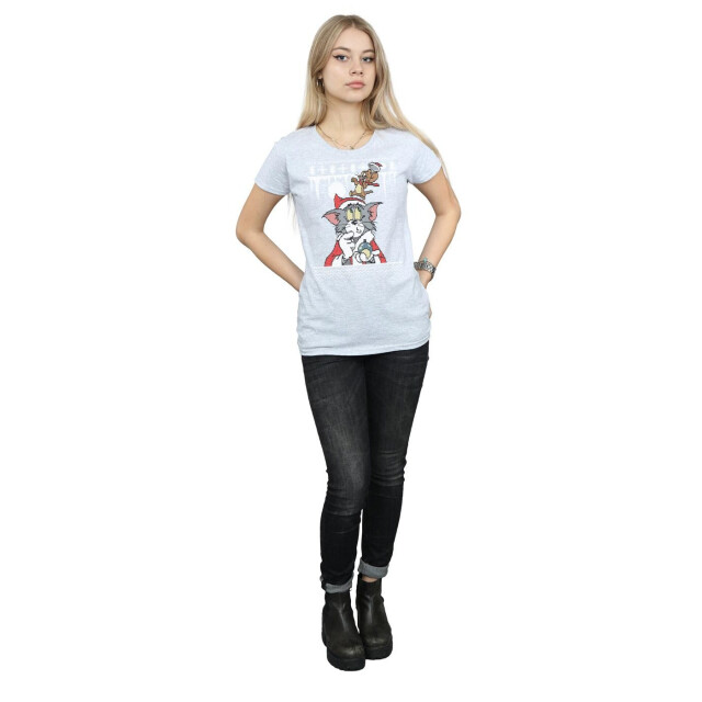 Li-cense Tom and jerry dames kerst fair isle katoenen t-shirt UTBI43671_sportsgrey large