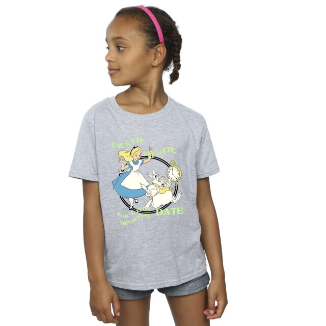 Li-cense Disney meisjes alice in wonderland ik ben laat katoenen t-shirt UTBI6216_sportsgrey large