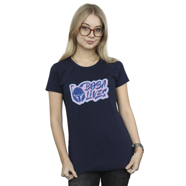 Li-cense Star wars dames het boek van boba fett leeft pocket katoenen t-shirt UTBI38354_navyblue large