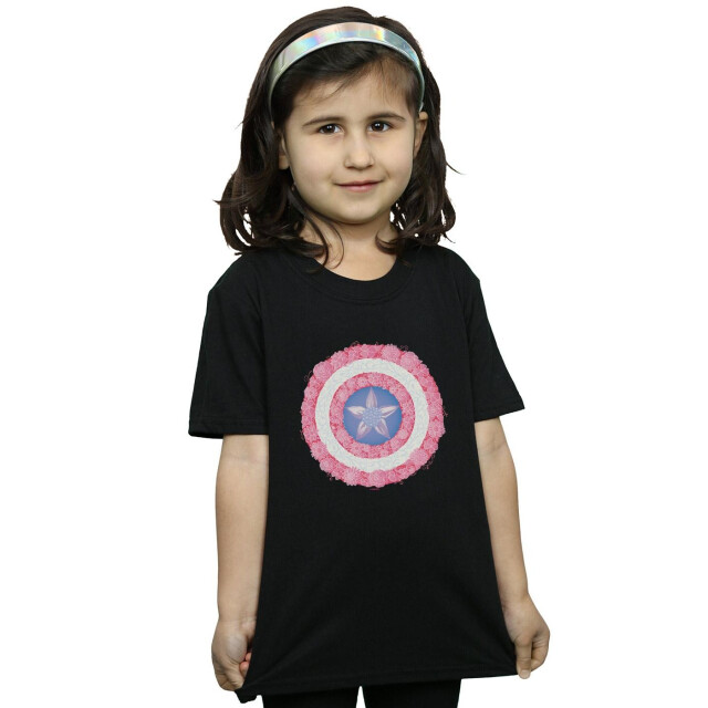 Li-cense Marvel meisjes captain america bloemen schild katoenen t-shirt UTBI31340_black large