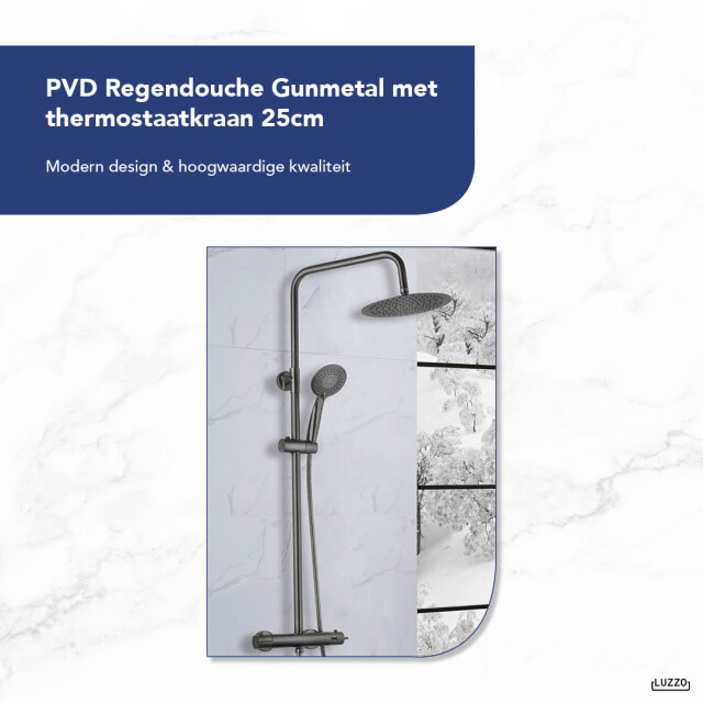 Luzzo ® pvd regendouche gunmetal met thermostaatkraan 25cm 3181921 large