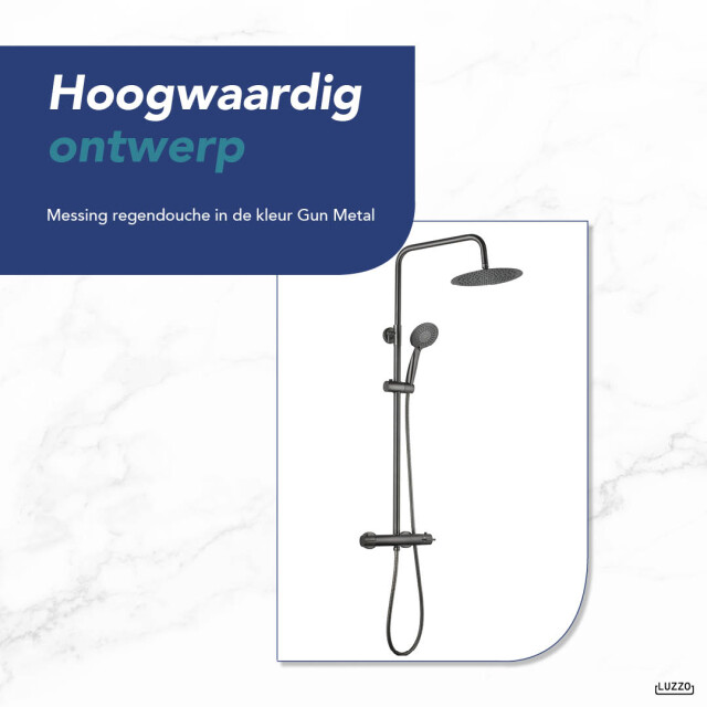 Luzzo ® pvd regendouche gunmetal met thermostaatkraan 25cm 3181921 large