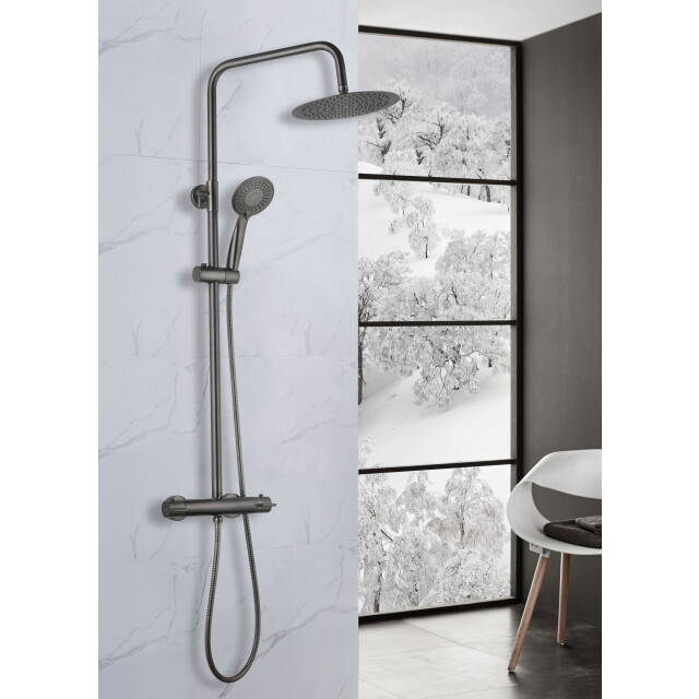 Luzzo ® pvd regendouche gunmetal met thermostaatkraan 25cm 3181921 large