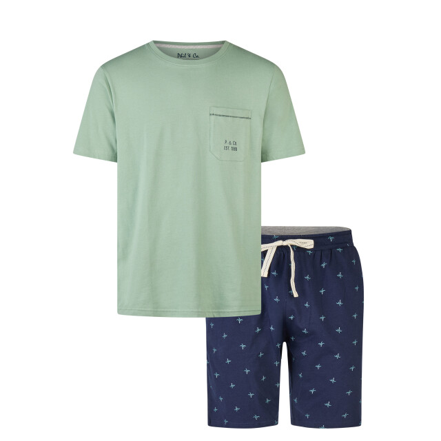 Phil & Co Heren korte pyjama set shortama groen/donkerblauw PH-516-02 large