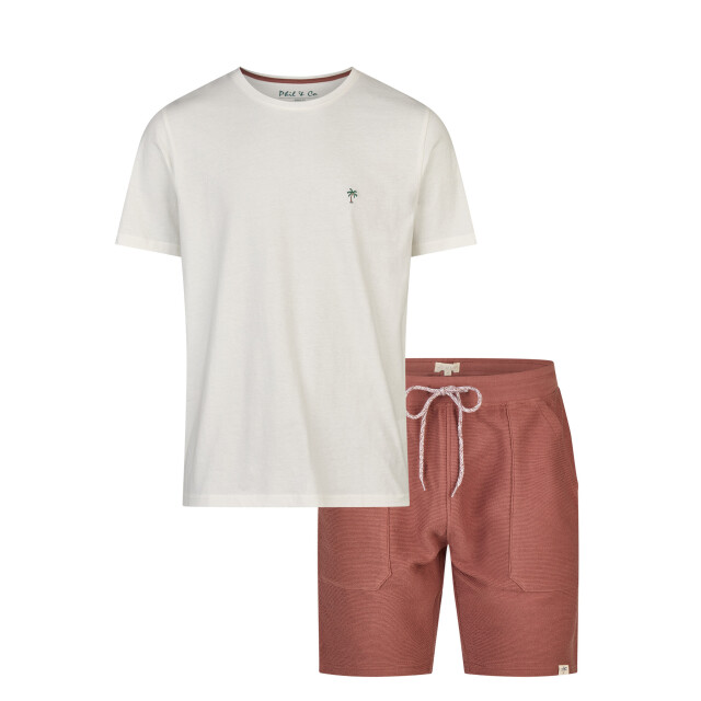 Phil & Co Heren korte pyjama lounge set shortama wit/rood PH-512-02 large