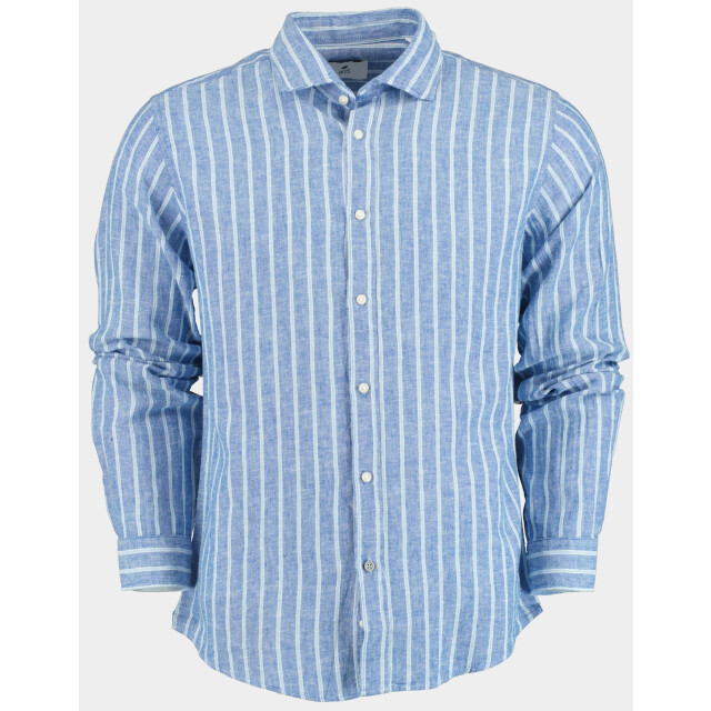 Bos Bright Blue Casual hemd lange mouw linnen shirt lm streep 42540016d/ts467d indaco/white/jeans 190996 large
