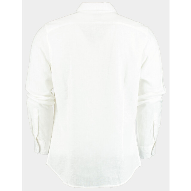 Bos Bright Blue Casual hemd lange mouw linnen katoen shirt lm 42540015i/100 white 190985 large