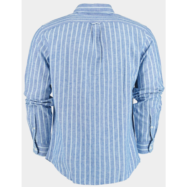 Bos Bright Blue Casual hemd lange mouw linnen shirt lm streep 42540016d/ts467d indaco/white/jeans 190996 large