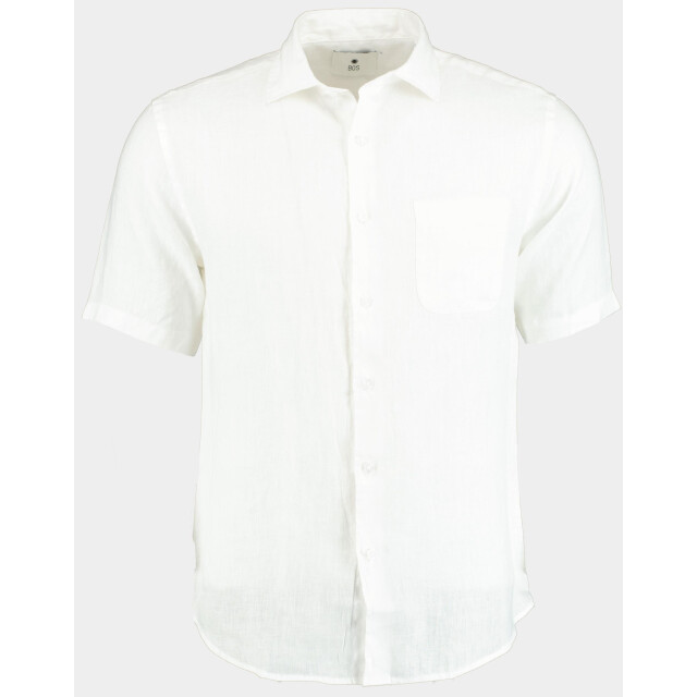 Bos Bright Blue Casual hemd korte mouw linnen shirt km 42570011j/100 white 190991 large