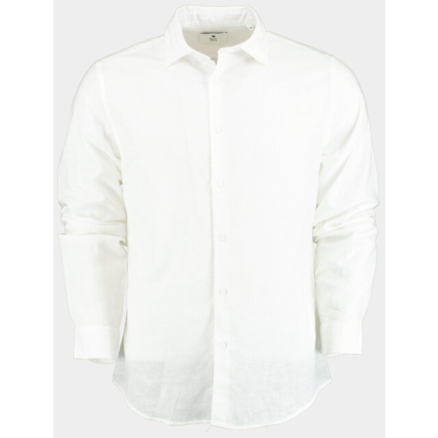 Bos Bright Blue Casual hemd lange mouw linnen katoen shirt lm 42540015i/100 white 190985 large
