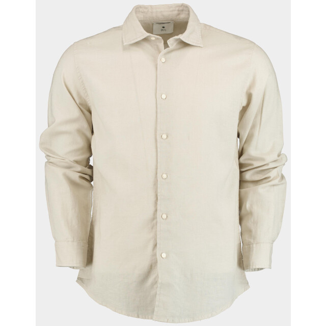 Bos Bright Blue Casual hemd lange mouw linnen katoen shirt lm 42540015i/620 sand 190990 large
