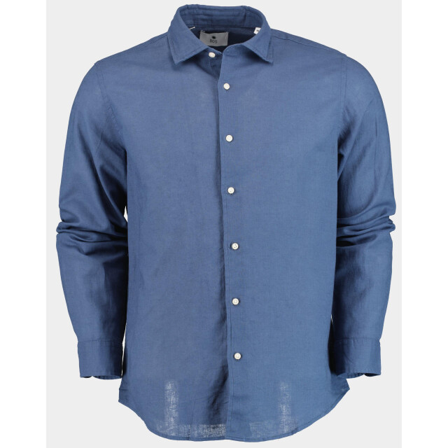 Bos Bright Blue Casual hemd lange mouw linnen katoen shirt lm 42540015i/235 ultramarine 190986 large