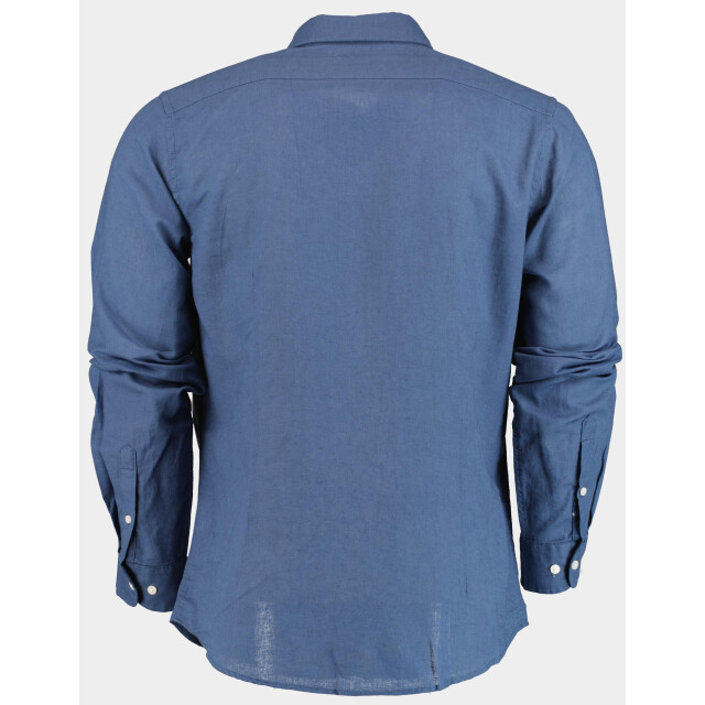 Bos Bright Blue Casual hemd lange mouw linnen katoen shirt lm 42540015i/235 ultramarine 190986 large