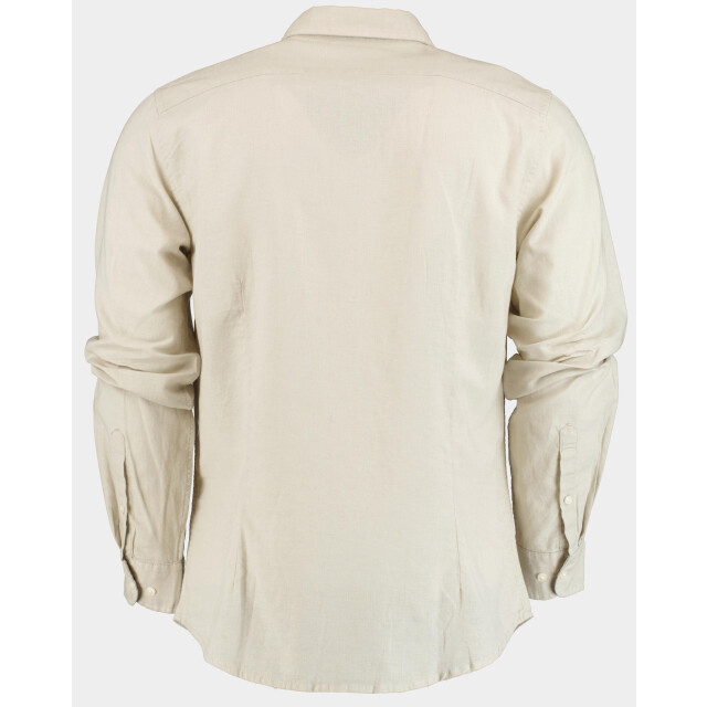 Bos Bright Blue Casual hemd lange mouw linnen katoen shirt lm 42540015i/620 sand 190990 large