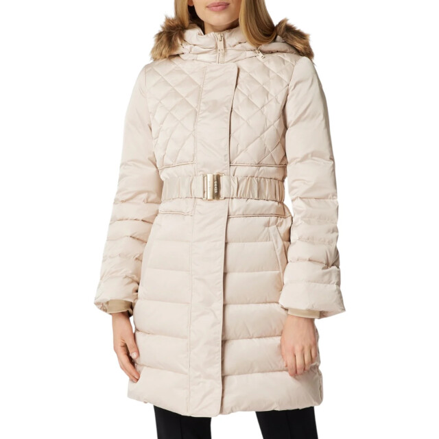 Guess Lollie lange donsjas met imitatiebont Guess Beige Lollie Lange donsjas met imitatiebont large