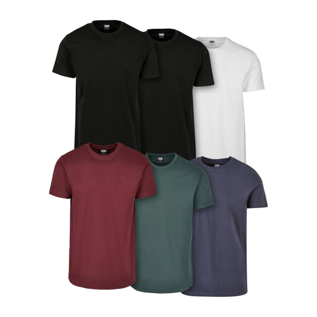 Urban Classics Heren basic t-shirt (set van 6) UTTN1079_blackwhiteredwinebottlegreennavy large