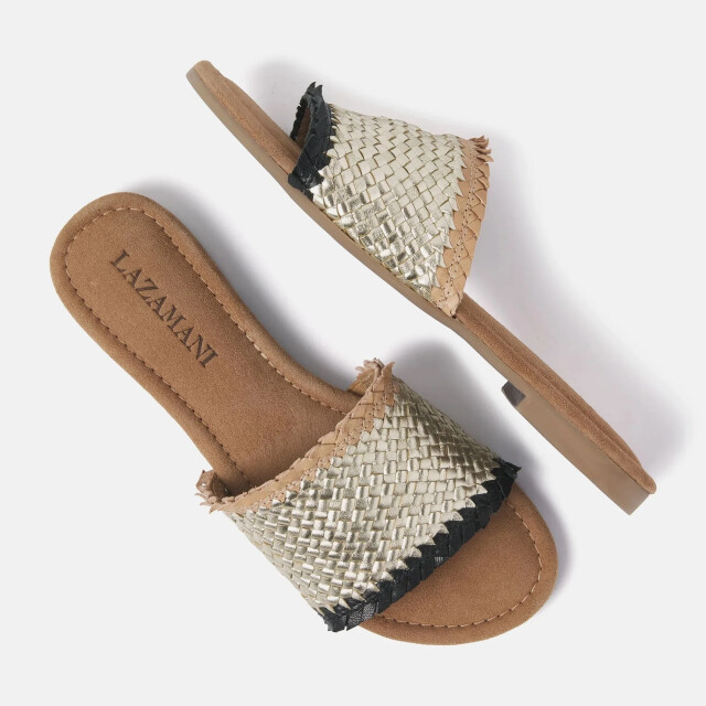 Lazamani 33.486 slippers dames 33.486-Zwart/Goud large