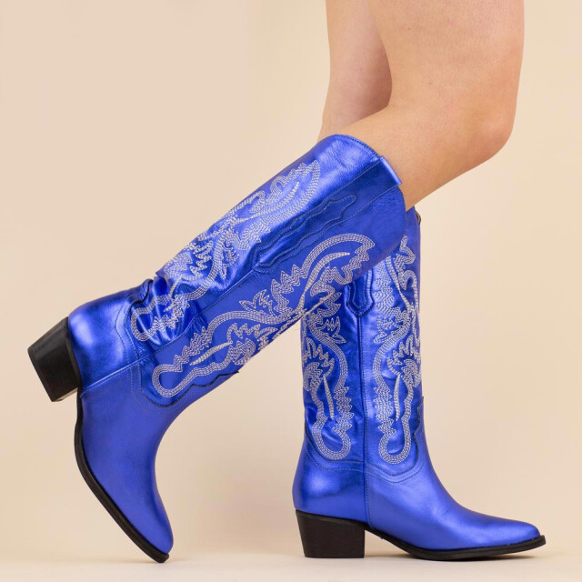 DWRS Label Cowboyboots 271179 tulsa kobalt metallic dames maat: leer 271179KOBALT large