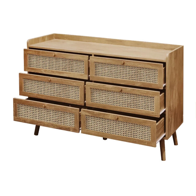 CaliCosy Ladekast met 6 lades met fronten in natuurlijk rotan l120 cm palmo 3079462 large