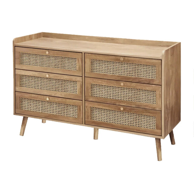 CaliCosy Ladekast met 6 lades met fronten in natuurlijk rotan l120 cm palmo 3079462 large