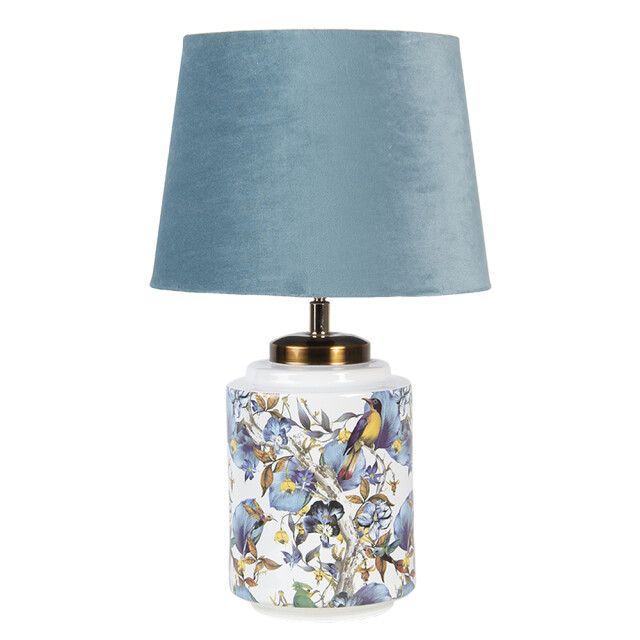 Clayre & Eef Tafellamp Ø 25x41 cm wit kunststof rond vogel bureaulamp 1301501 large