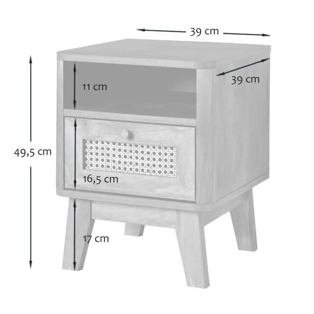 CaliCosy Nachtkastje met 2 lades, rotan fronten en decoratieve houten poten l45 cm alia 3034507 large