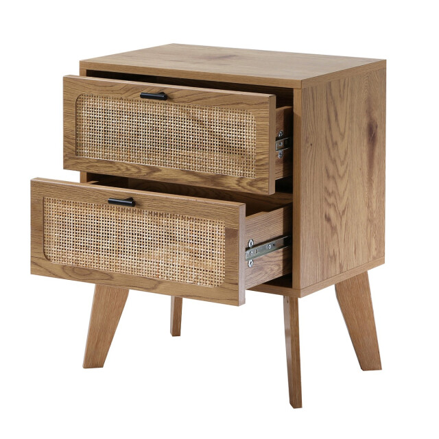 CaliCosy Nachtkastje met 2 lades, rotan fronten en decoratieve houten poten l45 cm alia 3034507 large