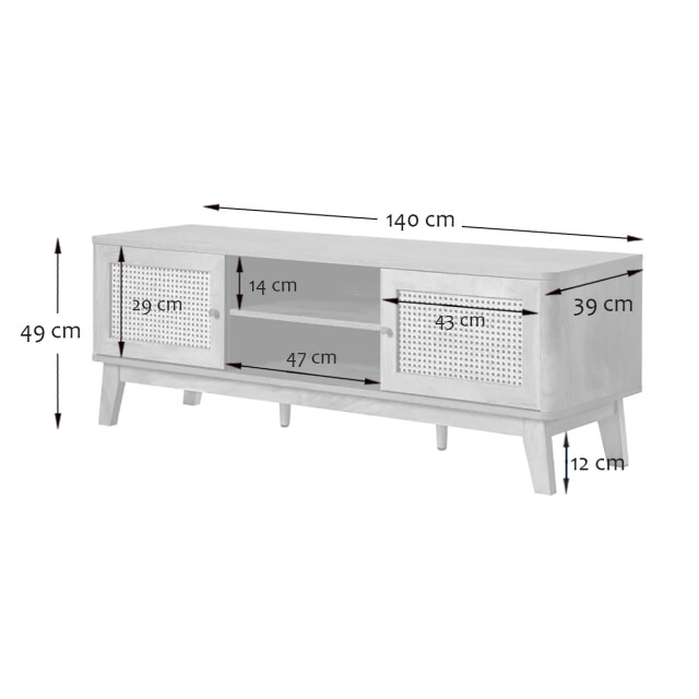 CaliCosy Tv-meubel 2 deuren in rotanvlechtwerk l140 cm palmo 2948139 large