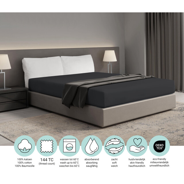 DoubleDry Hoeslaken 100% natuurlijk katoen tweepersoons 140x200 cm zacht & 2919488 large