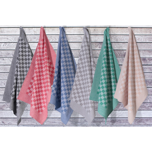 DoubleDry Luxe theedoeken set 36 stuks 50x70 6 kleuren blokpatroon geblokt - 2826989 large